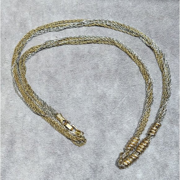 Vintage Brutalist Chain And Coil Beaded Silver And Gold Tone Necklace - Picture 6 of 6